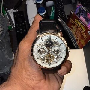 Heritor Automatic Skeleton Watch — Silver Case with Black Leather Strap